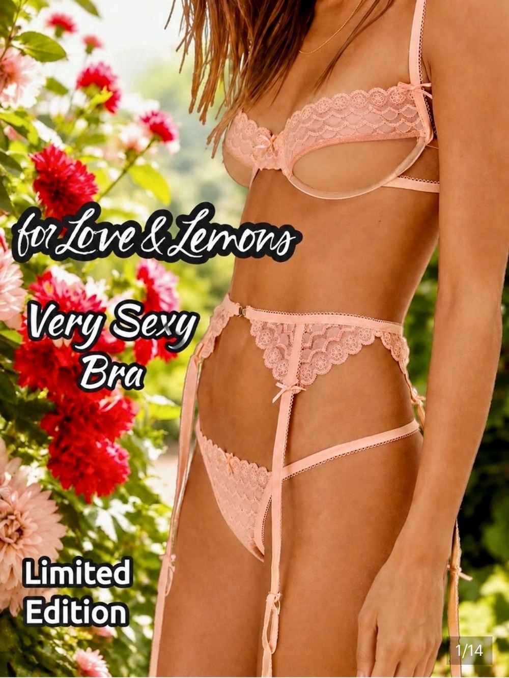 🍋NEW 🍋 For Love And Lemons Neon Peachy Pink, Nude Sheer Cups - Limited Edition